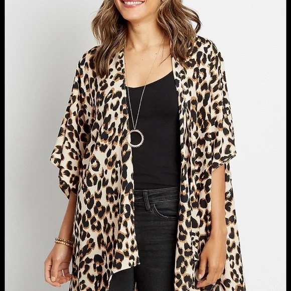 Maurices Animal Print Women's Open Front Kimono - Picture 2 of 8